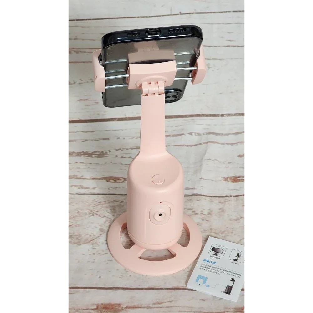 Magic Snapshot: 360° Auto Face Tracking Selfie Tripod - ABS Pink, No App Needed